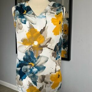 SHEIN Floral Sleeveless Blouse - Blue and Yellow